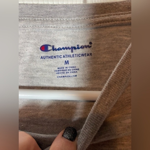 Champion T Shirt Boys Medium Short Sleeve Script Gray Logo Youth 10/12 GUC - Picture 3 of 4